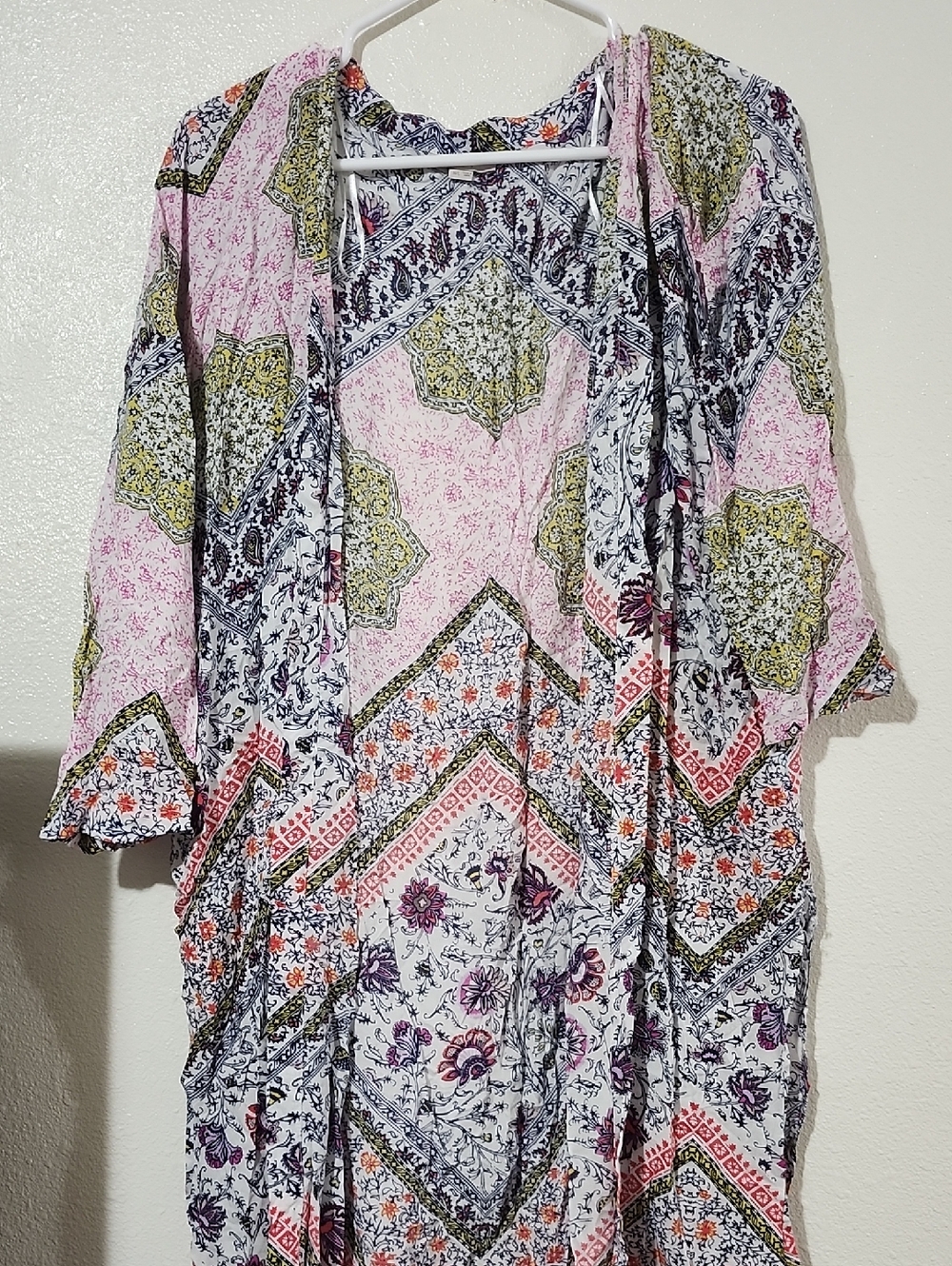 LOFT Navy, White & Yellow Paisley Print Kimono